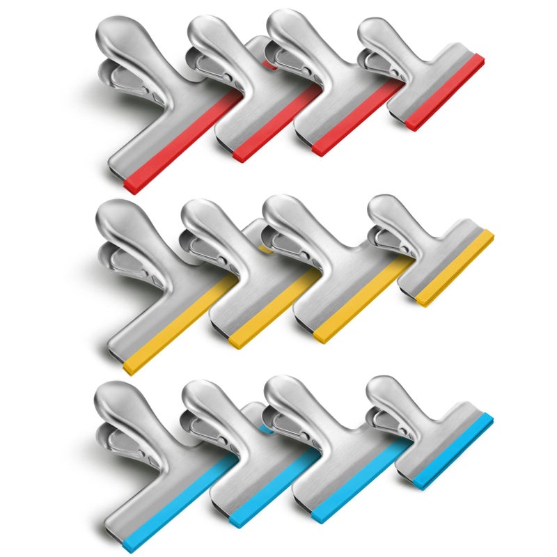 HOUSE AGAIN 12 Pack 3 Sizes Stainless Steel Chip Bag Clips Covered with Silicone - NO More Sharp Edges - Air Tight Seal Bag Clips, 5 Inches, 3 Inches and 2.5 Inches - Image 1